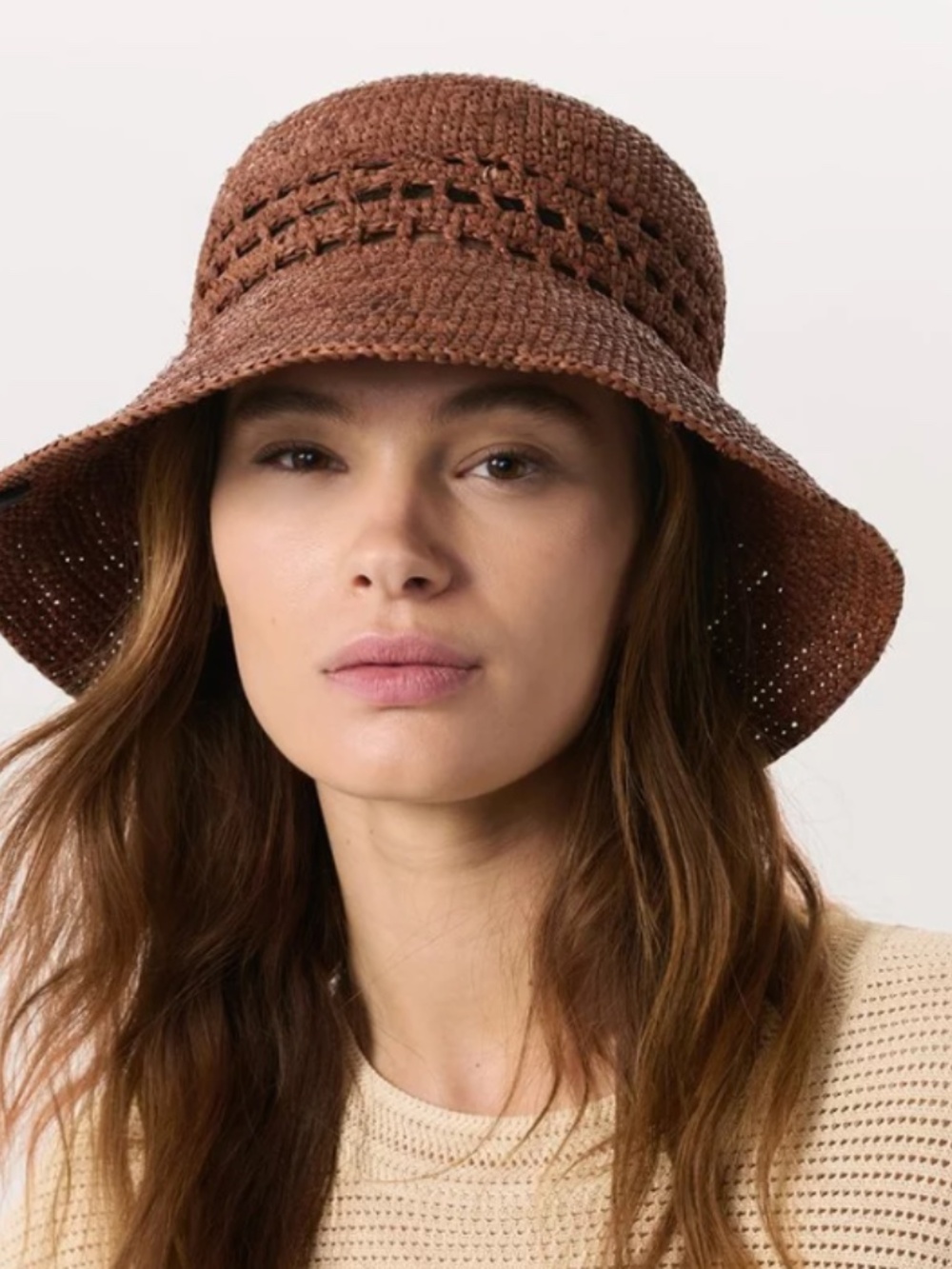 Rag & Bone Chestnut Daisie Woven Hat (rollable)